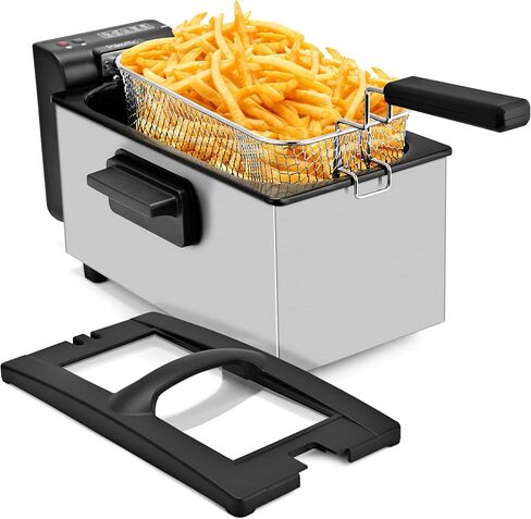 Pukomc Deep Fryer 3L Capacity,1500W Oil Fryer with Adjustable Temperature | Viewing Window,Detachable Frying Basket,cool-touch handles,Made of Stainless Steel Material and Easy to Clean,266F to 374F in Saudi Arabia