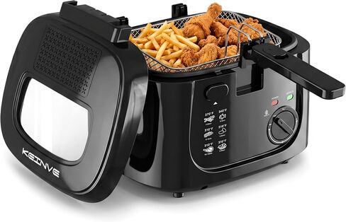 KEINVE Electric Deep Fryer with Basket, 2.5L Oil Fryer with Non-Stick Inner, Viewing Window, 1600Watt Fast Heating, Black in Saudi Arabia