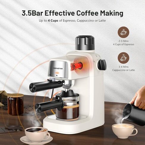 ماكينة اسبريسو كينستار 3.5 بار مع رغوة الحليب، ماكينة اسبريسو وكابتشينو مدمجة بقدرة 800 وات مع وظيفة التسخين المسبق، صانع اسبريسو 4 أكواب للكابتشينو أو اللاتيه، هدية لتحديث محبي القهوة in Kuwait