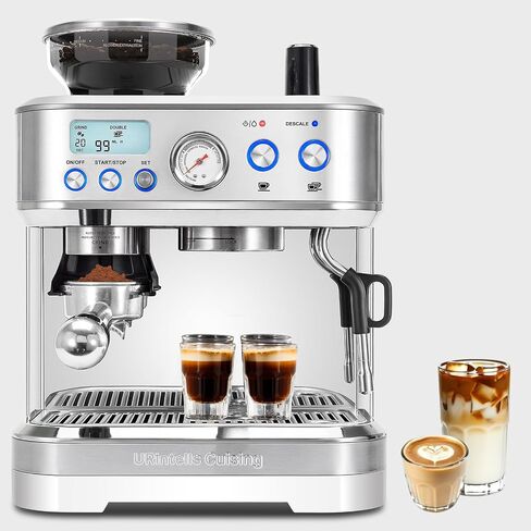 URintells Cuising Espresso Machine with Grinder, with 58mm System & Frother | Conical Burr Grinder, Italian ULKA Pump, 3 Adjustable Brew Temperatures, Pressure Gauge, Steam Wand for Cappuccino & Latte in Saudi Arabia