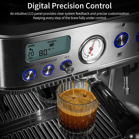 URintells Cuising Espresso Machine with Grinder, with 58mm System & Frother | Conical Burr Grinder, Italian ULKA Pump, 3 Adjustable Brew Temperatures, Pressure Gauge, Steam Wand for Cappuccino & Latte in Saudi Arabia