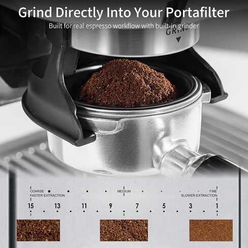 URintells Cuising Espresso Machine with Grinder, with 58mm System & Frother | Conical Burr Grinder, Italian ULKA Pump, 3 Adjustable Brew Temperatures, Pressure Gauge, Steam Wand for Cappuccino & Latte in Saudi Arabia