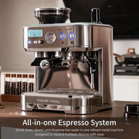 URintells Cuising Espresso Machine with Grinder, with 58mm System & Frother | Conical Burr Grinder, Italian ULKA Pump, 3 Adjustable Brew Temperatures, Pressure Gauge, Steam Wand for Cappuccino & Latte in Saudi Arabia