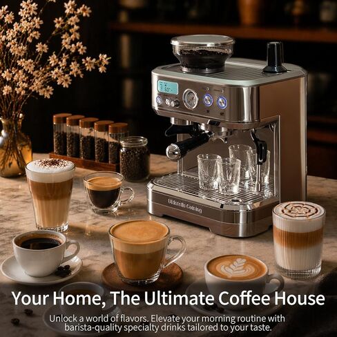 URintells Cuising Espresso Machine with Grinder, with 58mm System & Frother | Conical Burr Grinder, Italian ULKA Pump, 3 Adjustable Brew Temperatures, Pressure Gauge, Steam Wand for Cappuccino & Latte in Saudi Arabia