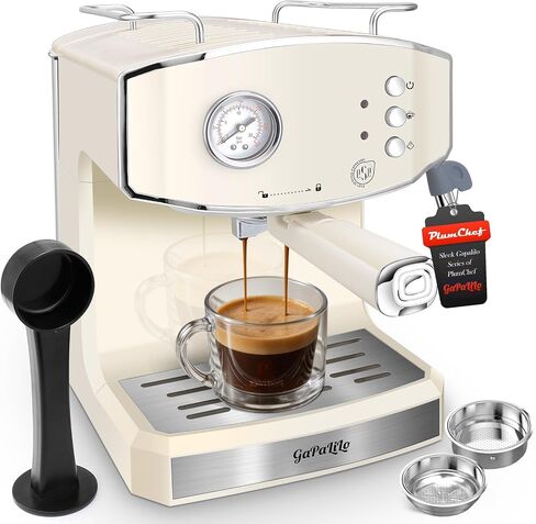 Plum chef Retro Espresso Machine with Milk Frother, ESE Pod Compatible Coffee Make with Pressure Gauge, Single &Double Shot Support, 54 oz Food-Grade PP Removable Water Tank (Beige) in Saudi Arabia