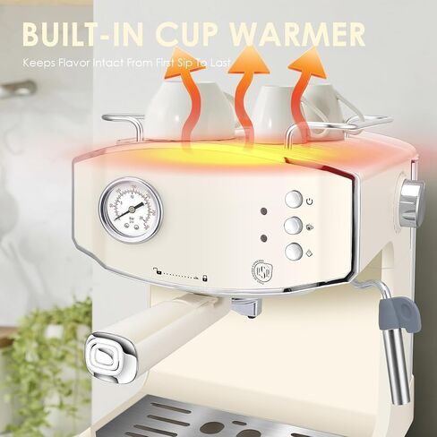 Plum chef Retro Espresso Machine with Milk Frother, ESE Pod Compatible Coffee Make with Pressure Gauge, Single &Double Shot Support, 54 oz Food-Grade PP Removable Water Tank (Beige) in Saudi Arabia