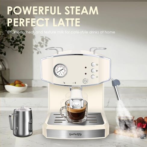 Plum chef Retro Espresso Machine with Milk Frother, ESE Pod Compatible Coffee Make with Pressure Gauge, Single &Double Shot Support, 54 oz Food-Grade PP Removable Water Tank (Beige) in Saudi Arabia