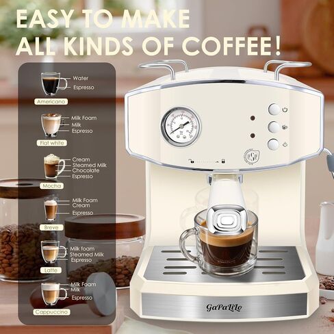 Plum chef Retro Espresso Machine with Milk Frother, ESE Pod Compatible Coffee Make with Pressure Gauge, Single &Double Shot Support, 54 oz Food-Grade PP Removable Water Tank (Beige) in Saudi Arabia