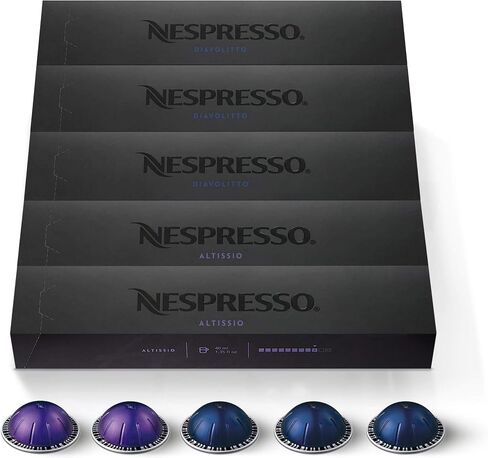 Breville Nespresso Vertuo Coffee and Espresso Machine, Chrome & Capsules VertuoLine, Espresso Variety Pack, Medium and Dark Roast Espresso Coffee, 50 Count Coffee Pods, Brews 1.35 Ounce in Saudi Arabia