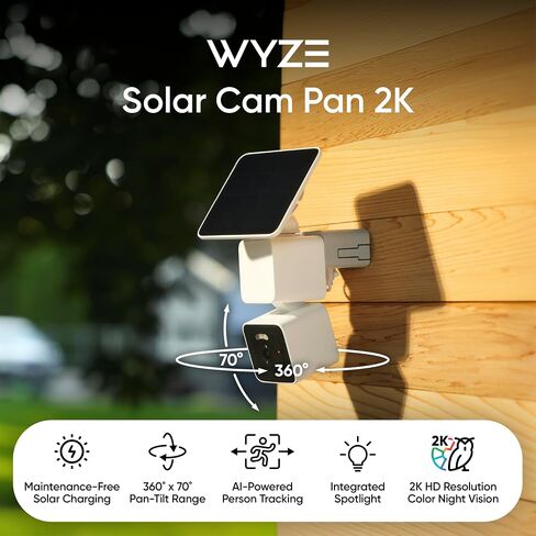 WYZE Solar Cam Pan, 2K Security Cameras Wireless Outdoor, Battery Powered | 360° Pan-Tilt, 2.4 GHz Wi-Fi camera with AI motion detection, color night vision and 2-way audio, Cameras for home security in Saudi Arabia