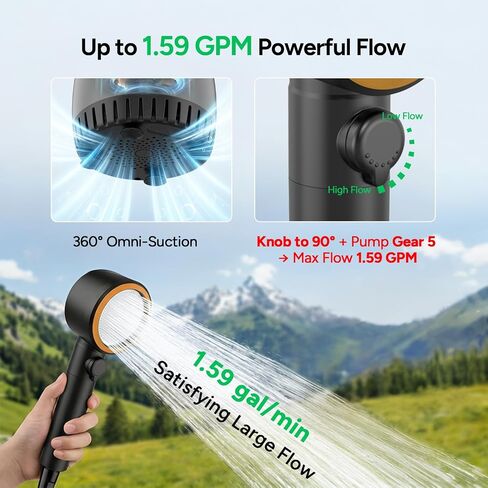 DR.PREPARE Portable Outdoor Shower, IPX8 Deep Waterproof Camping Shower Pump, 8000mAh Rechargeable Battery, 3 Spray Modes with 1.59 GPM Strong Flow, Portable Shower Head for Camp, Car Washing, Beach in Saudi Arabia