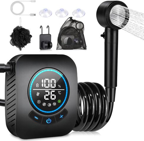 Portable Shower for Camping, 8000mAh Rechargeable [Upgraded] | Camping Shower with 5 Adjustable Speeds, 4 Spray Modes, LED Display, IPX8 Waterproof for Hiking, Travel, Car, Pet in Saudi Arabia
