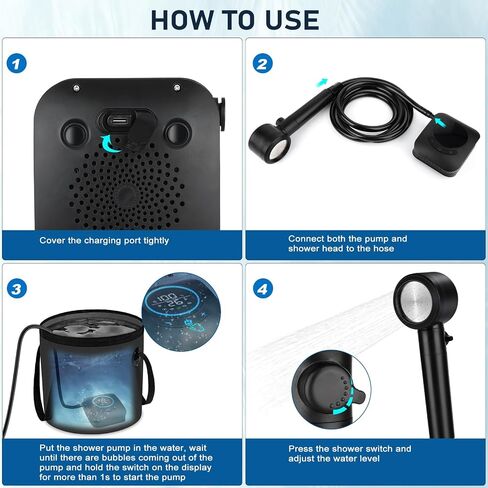 Portable Shower for Camping, 8000mAh Rechargeable [Upgraded] | Camping Shower with 5 Adjustable Speeds, 4 Spray Modes, LED Display, IPX8 Waterproof for Hiking, Travel, Car, Pet in Saudi Arabia