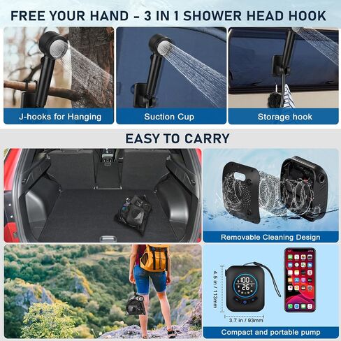 Portable Shower for Camping, 8000mAh Rechargeable [Upgraded] | Camping Shower with 5 Adjustable Speeds, 4 Spray Modes, LED Display, IPX8 Waterproof for Hiking, Travel, Car, Pet in Saudi Arabia