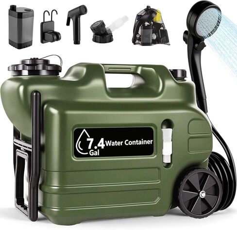 Portable Shower for Camping, Camping Shower Kit (Large 7.4 Gal/28L Water Jug, 6000mAh Camp Shower Pump IPX7, Shower Head & Spray Nozzle), Outdoor Shower for Travel, Hiking, RV, Pet Bath, Car, Plants in Saudi Arabia
