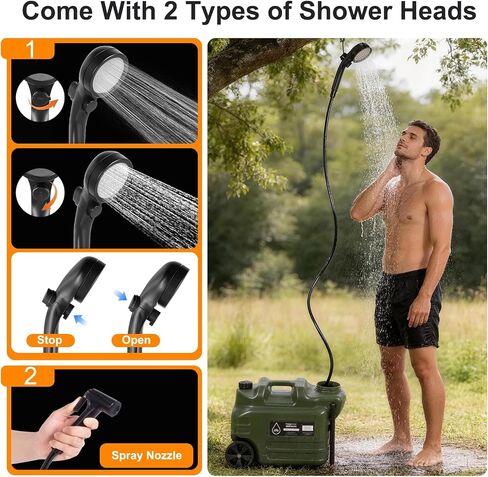 Portable Shower for Camping, Camping Shower Kit (Large 7.4 Gal/28L Water Jug, 6000mAh Camp Shower Pump IPX7, Shower Head & Spray Nozzle), Outdoor Shower for Travel, Hiking, RV, Pet Bath, Car, Plants in Saudi Arabia