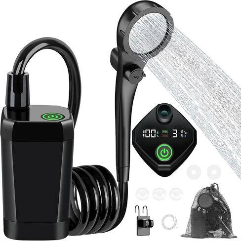 Fotgear Portable Camping Shower, Long-Lasting Rechargeable Outdoor Shower | Waterproof, Filtered Showerhead, Intelligent LED Display, Camping Shower Kit for Hiking, Travel, Car Washing, RV, Pet Bath in Kuwait