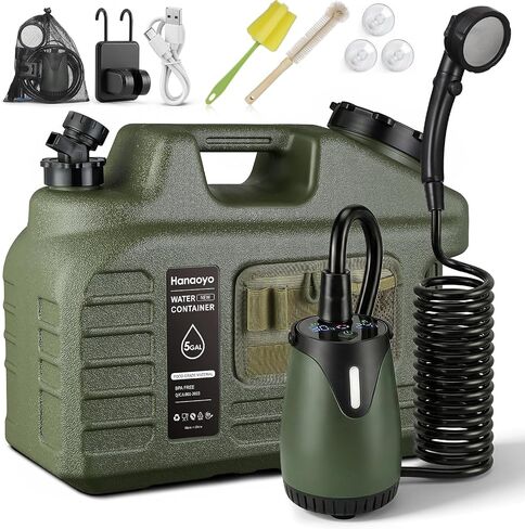 Portable Camping Shower Kit with 5 Gallon Water Jug, 8000mAh Rechargeable Shower Pump IPX8 Waterproof, 5 Pressure Modes, BPA Free Water Container for Camping, Hiking, Beach, Pet Bathing, Car Washing in Saudi Arabia