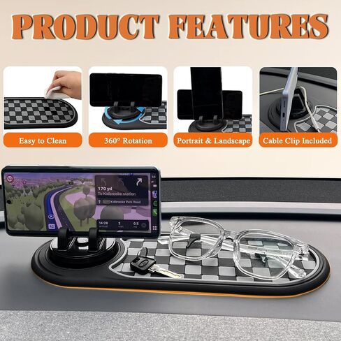 Multifunctional Car Anti-Slip Mat with 360° Rotating Phone Holder – 3 in 1 Anti Slip Mat for Car, Dashboard Mat Anti Slip Pad for Car Dashboard Organizer for Sunglasses, Keys in Kuwait