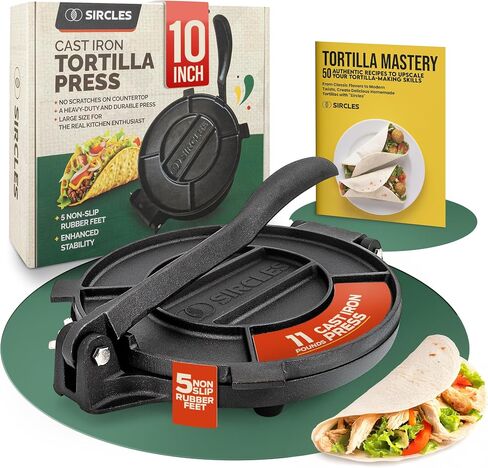 SIRCLES Cast Iron Tortilla Press 12 Inch – Heavy Duty Tortilla Press for Homemade Corn & Flour Tortillas, Prensa para Tortillas - Durable & Pre-Seasoned Kitchen Tool in Saudi Arabia