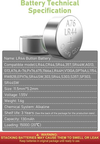 POWEROWL High Capacity LR44 Batteries 40 Pack, L1154F AG13 357 303 SR44 A76 Premium Alkaline Battery 1.5V Button Coin Cell Batteries in Saudi Arabia