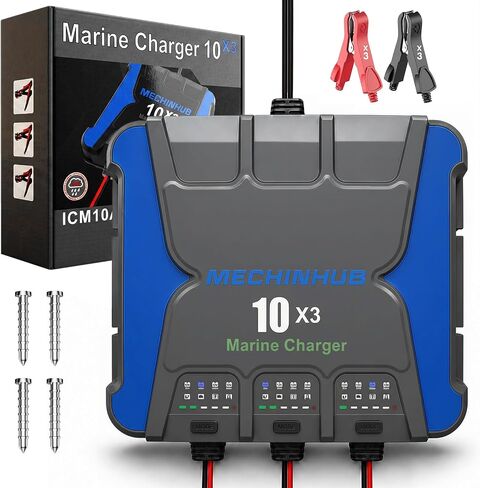 2 Bank (10A / Bank) Marine Battery Charger | 12v waterproof smart charger for boat, rv, trolling motor,compatible with sla, agm, lithium (lifepo4) in Saudi Arabia