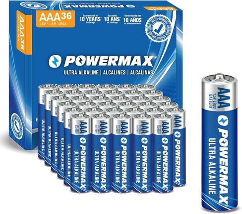 Powermax 48-Count Triple AAA Batteries, Ultra Long Lasting Alkaline Battery for Home and Office, 10-Year Shelf Life, Reclosable Packaging in Saudi Arabia
