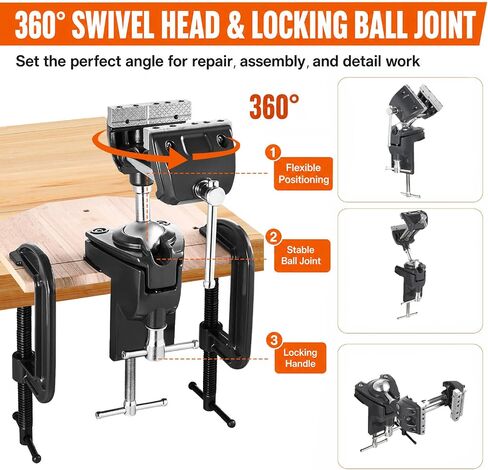 WarBull 360° Swivel Bench Gun Vise, No-Drill Mounting with Dual Table Clamp | High-Duty Carbon Steel Gun Vice, 3-in-1 Steel Jaws Table Vice for Workbench, Cleaning, Scope Mounting, Woodworking, Garage in Saudi Arabia