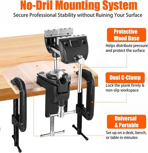 WarBull 360° Swivel Bench Gun Vise, No-Drill Mounting with Dual Table Clamp | High-Duty Carbon Steel Gun Vice, 3-in-1 Steel Jaws Table Vice for Workbench, Cleaning, Scope Mounting, Woodworking, Garage in Saudi Arabia