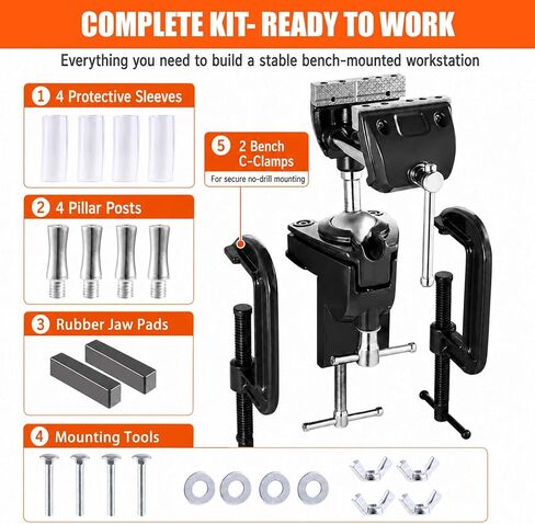 WarBull 360° Swivel Bench Gun Vise, No-Drill Mounting with Dual Table Clamp | High-Duty Carbon Steel Gun Vice, 3-in-1 Steel Jaws Table Vice for Workbench, Cleaning, Scope Mounting, Woodworking, Garage in Saudi Arabia