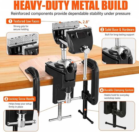 WarBull 360° Swivel Bench Gun Vise, No-Drill Mounting with Dual Table Clamp | High-Duty Carbon Steel Gun Vice, 3-in-1 Steel Jaws Table Vice for Workbench, Cleaning, Scope Mounting, Woodworking, Garage in Saudi Arabia