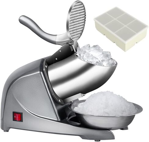 4-Blades Ice Shaver Machine with Ice Tray for Home and Commercial-Silver | 304 Stainless Steel;200lbs/hr Ice Crusher;Anti-Splash Design in Saudi Arabia