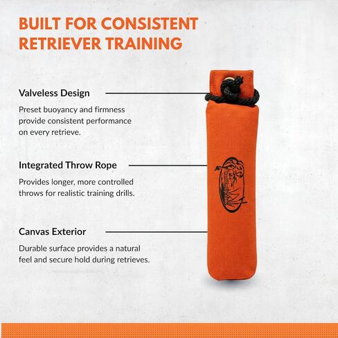 3" Canvas Dog Training Bumper – Retrieving Dummy for Retriever & Hunting Dog Training – Floating Water Dummy with Throw Rope – Orange & White in Kuwait