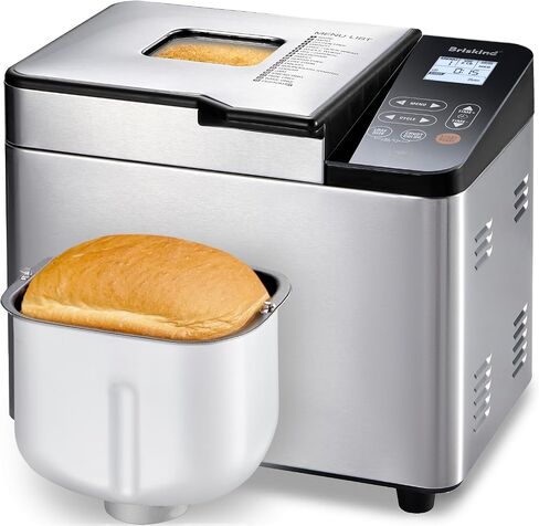 Briskind 2 lb Bread Maker Machine with Ceramic Pan, 19-in-1, Clear Text LCD | Glass Touch Panel, Stainless Steel Horizontal Breadmaker, Gluten Free, Dough, Jam & Custom Menus, 3 Loaf Sizes, Low Noise in Saudi Arabia