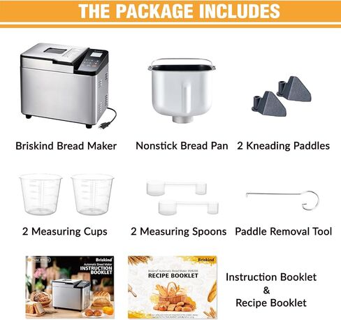 Briskind 2 lb Bread Maker Machine with Ceramic Pan, 19-in-1, Clear Text LCD | Glass Touch Panel, Stainless Steel Horizontal Breadmaker, Gluten Free, Dough, Jam & Custom Menus, 3 Loaf Sizes, Low Noise in Saudi Arabia