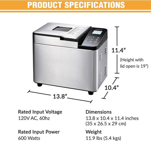 Briskind 2 lb Bread Maker Machine with Ceramic Pan, 19-in-1, Clear Text LCD | Glass Touch Panel, Stainless Steel Horizontal Breadmaker, Gluten Free, Dough, Jam & Custom Menus, 3 Loaf Sizes, Low Noise in Saudi Arabia