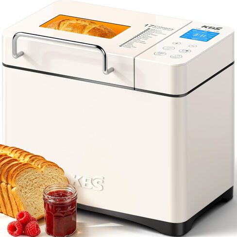 KBS 2.2LB Bread Maker, Automatic Bread Machine with Healthy Ceramic Nonstick Pan, Auto Nut Dispenser, 17-in-1 Programs for Gluten-Free & Sourdough, Touchscreen, 15H Delay Timer, White Stainless Steel in Saudi Arabia