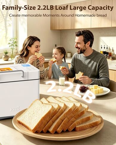 KBS 2.2LB Bread Maker, Automatic Bread Machine with Healthy Ceramic Nonstick Pan, Auto Nut Dispenser, 17-in-1 Programs for Gluten-Free & Sourdough, Touchscreen, 15H Delay Timer, White Stainless Steel in Saudi Arabia