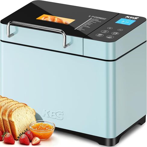 KBS Blue Bread Maker, 2.2LB Smart Bread Machine with Healthy Ceramic Pan, Touchscreen, Auto Nut Dispenser, 17 Automatic Programs, Gluten Free, Sourdough, Dough, Yogurt&Jam, 15H Timer, Stainless Steel in Saudi Arabia