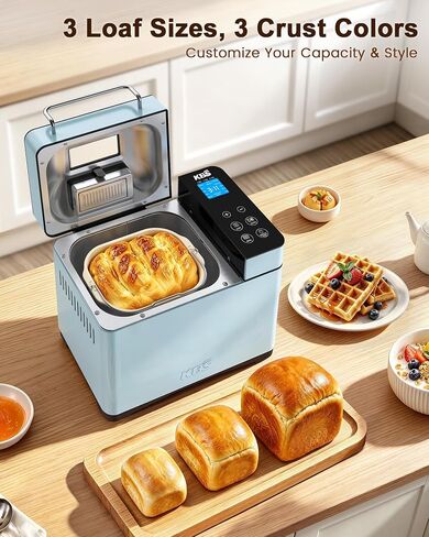 KBS Blue Bread Maker, 2.2LB Smart Bread Machine with Healthy Ceramic Pan, Touchscreen, Auto Nut Dispenser, 17 Automatic Programs, Gluten Free, Sourdough, Dough, Yogurt&Jam, 15H Timer, Stainless Steel in Saudi Arabia