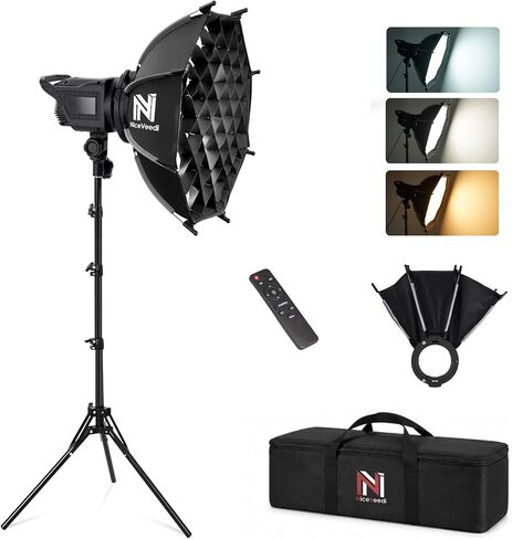 Niceveedi Softbox Lighting Kit, 2700-6500K LED Photography Lighting with 16.5" Quick-Release Softbox/Bowens Mount/Cooling System/Remote/Tripod, 90W Video Light for Video Recording/Streaming/Portraits in Saudi Arabia