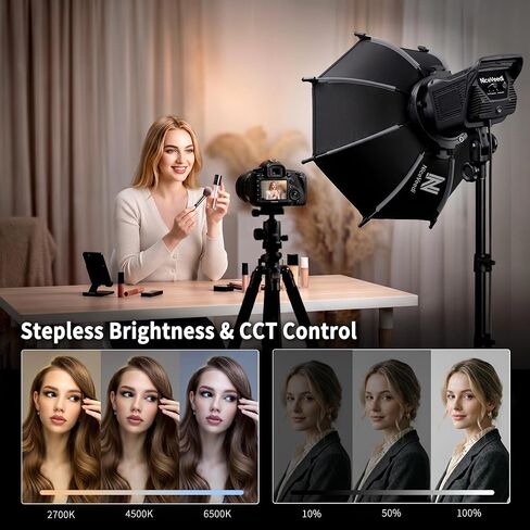 Niceveedi Softbox Lighting Kit, 2700-6500K LED Photography Lighting with 16.5" Quick-Release Softbox/Bowens Mount/Cooling System/Remote/Tripod, 90W Video Light for Video Recording/Streaming/Portraits in Saudi Arabia