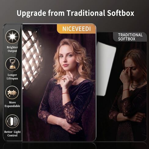 Niceveedi Softbox Lighting Kit, 2700-6500K LED Photography Lighting with 16.5" Quick-Release Softbox/Bowens Mount/Cooling System/Remote/Tripod, 90W Video Light for Video Recording/Streaming/Portraits in Saudi Arabia
