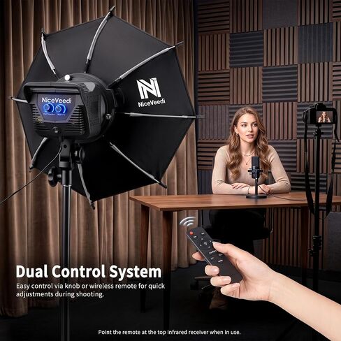 Niceveedi Softbox Lighting Kit, 2700-6500K LED Photography Lighting with 16.5" Quick-Release Softbox/Bowens Mount/Cooling System/Remote/Tripod, 90W Video Light for Video Recording/Streaming/Portraits in Saudi Arabia