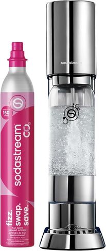 صانعة المياه الفوارة SodaStream ENSO، صانعة الصودا من الفولاذ المقاوم للصدأ، نظام CQC CO2، تتضمن 1 أسطوانة ثاني أكسيد الكربون سريعة التوصيل سعة 60 لتر، 1 زجاجة خالية من مادة BPA آمنة للاستخدام في غسالة الأطباق، اصنع بيبسي الخاص بك، فضي in Kuwait