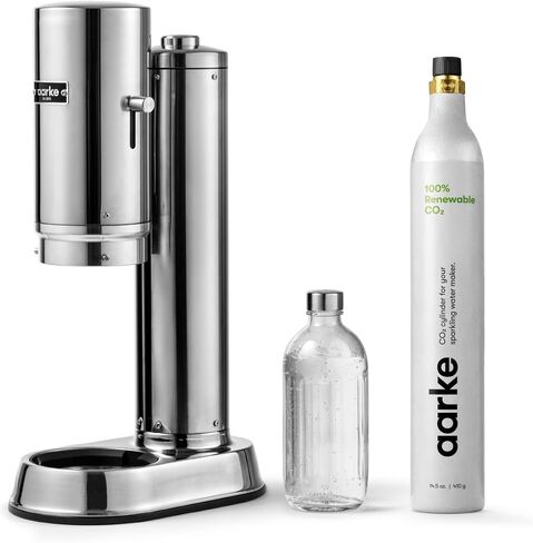 Aarke Carbonator Pro - Premium Sparkling Water Maker, Stainless Steel | Professional Grade, Dishwasher Safe Glass Bottle Included, Stainless Steel, Cordless in Kuwait
