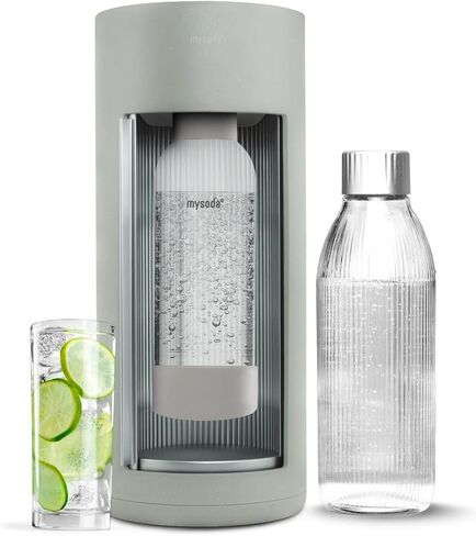 Mysoda Glassy Sparkling Water Maker + 1L Glass & 1L Plastic Bottles - Latte | Silent Soda Maker and Carbonated Water Machine with Sliding Door Opening - Sparkling Drinks at Home - Easy Home Carbonation in Saudi Arabia