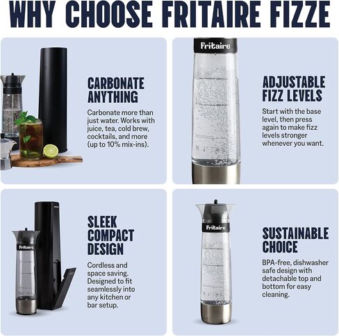 The Fritaire Fizze Soda Maker Machine, Premium OmniFizz Sparkling Water Maker, Seltzer & More, Soda Stream Machine for Home, Water Carbonator, Fizz Infuser (CO2 Cylinder Not Included), Black in Saudi Arabia
