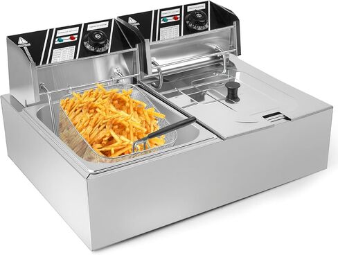 20QT Electric Deep Fryer with Dual Baskets & Lids, 5000W Commercial Countertop Stainless Steel Double Tank Fryer with Temperature Control, for Restaurant & Home Use in Saudi Arabia