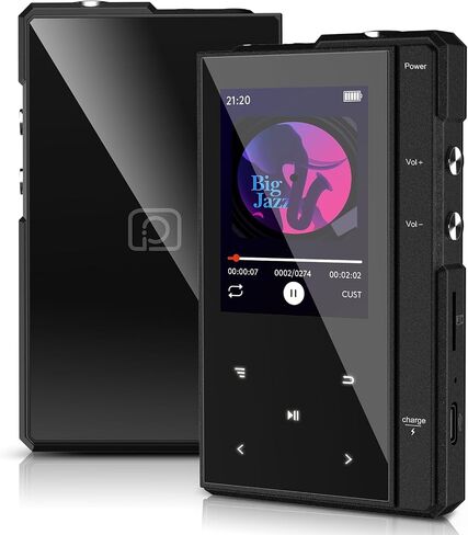 96GB MP3 Player with 90 Hours Long Battery Life,Bluetooth 5.0,Phinistec Z6 Digital Audio Player with Sturdy and Durable Metal Frame, 2.4'' IPS Glass Screen,FM Radio,Support up to 256GB (Black, 96, GB) in Saudi Arabia